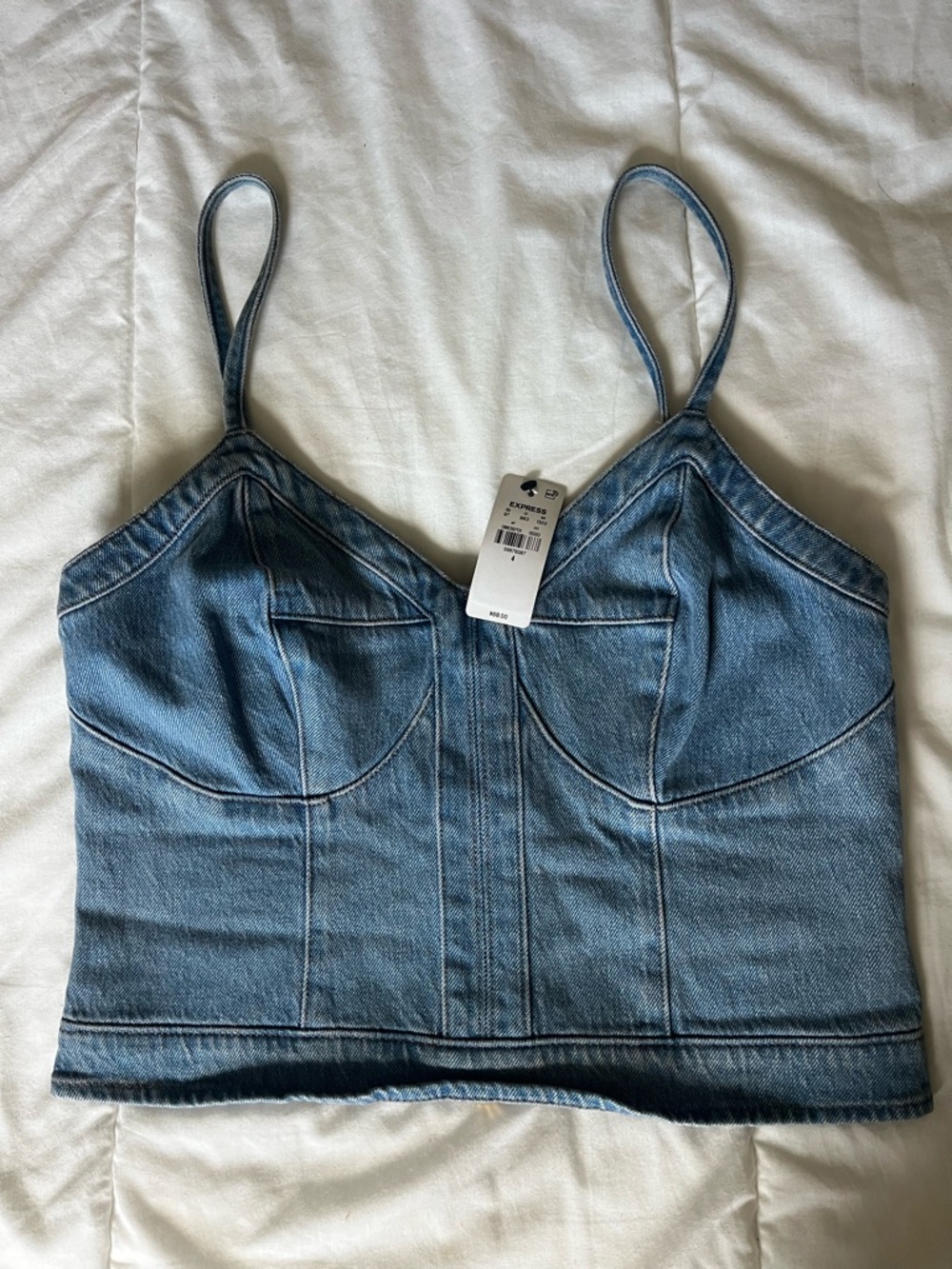 Express Denim Bustier Crop Top - Blue -